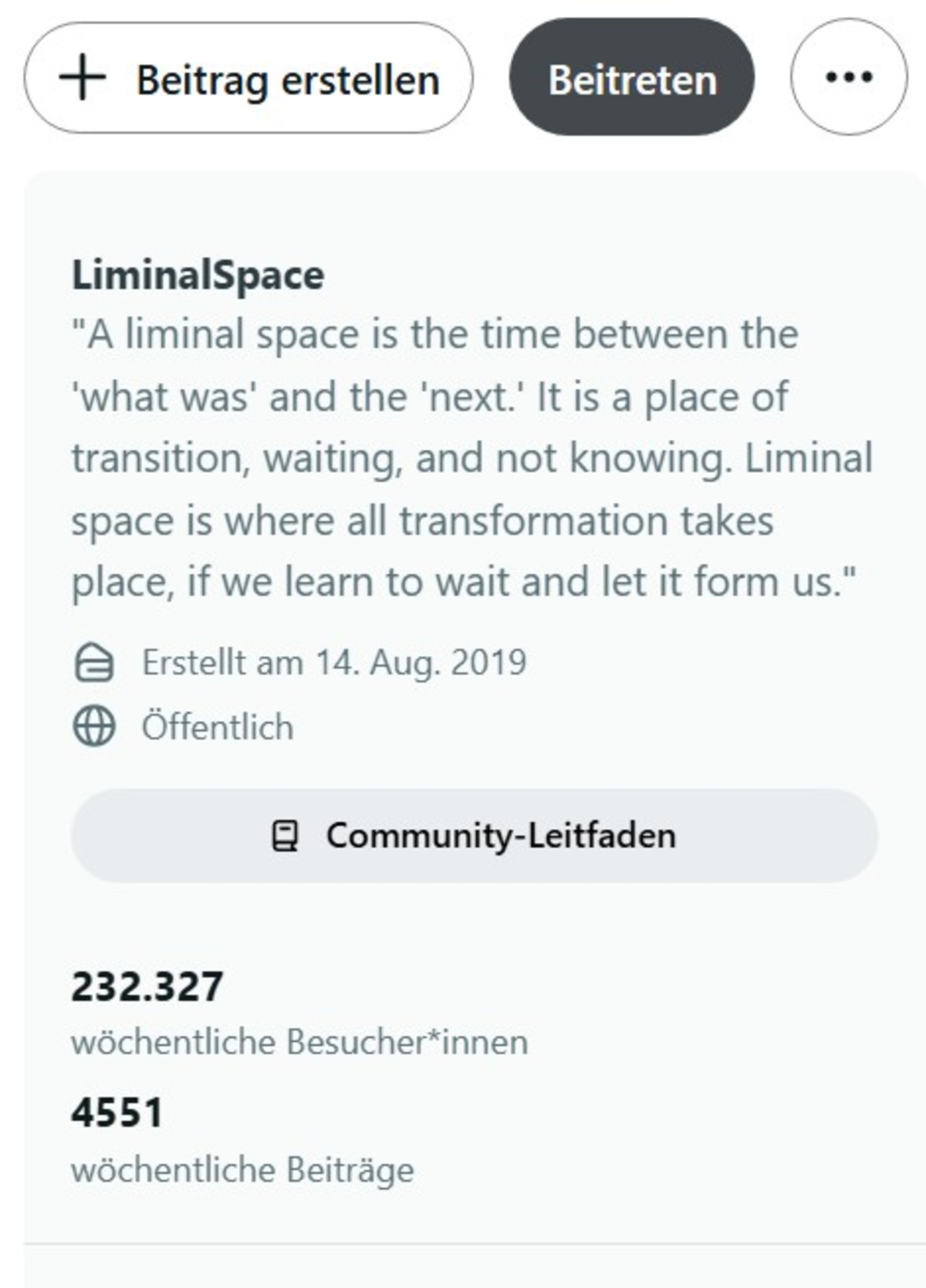 Screenshot des Subreddits "Liminal Spaces"