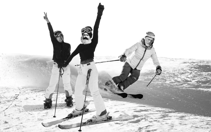 Marx, Freud un Adorno auf der Skipiste (Collage)