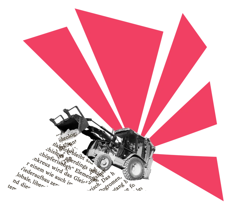 Ein Bagger baggert Textstellen ab.