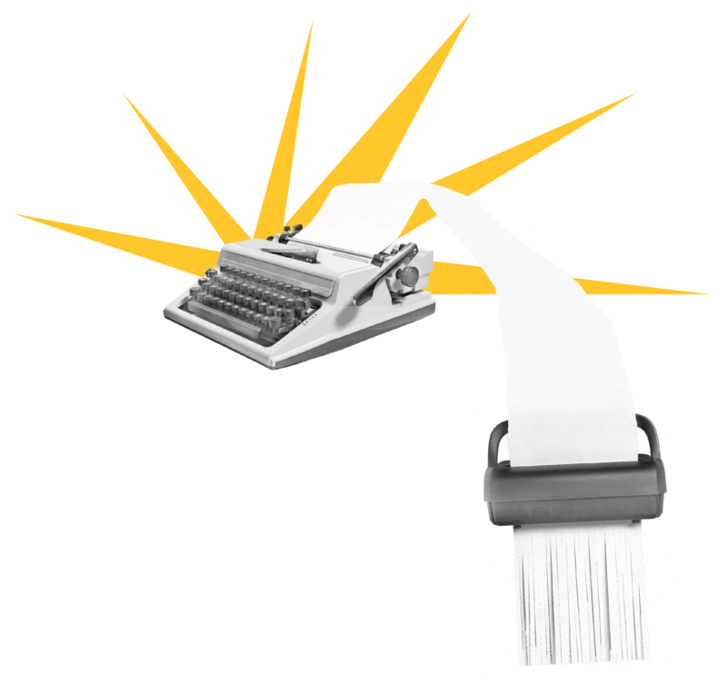 Eine Schreibmaschine, deren Texte direkt im Aktenvernichter landen